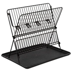Égouttoir pliant 2 niveaux avec plateau, Noir