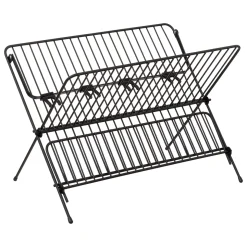 Égouttoir pliant 2 niveaux avec plateau, Noir