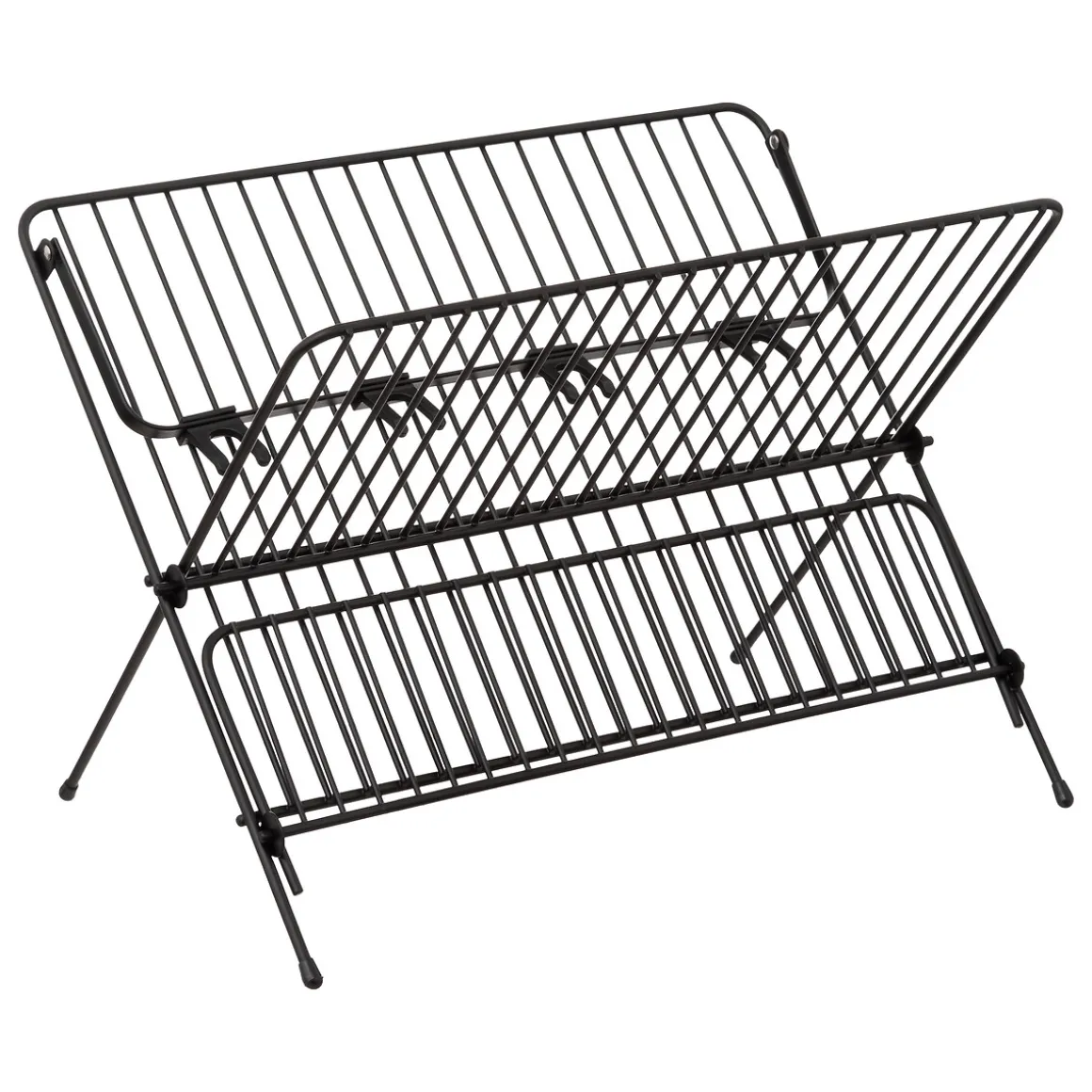 Égouttoir pliant 2 niveaux avec plateau, Noir