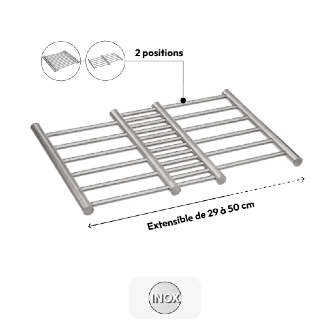 Grand dessous de plat extensible, Inox