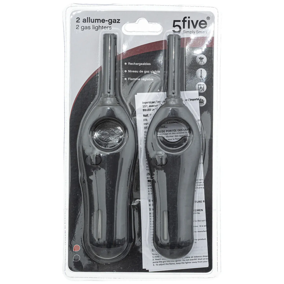 Lot de 2 allume-gaz rechargeables, Noir