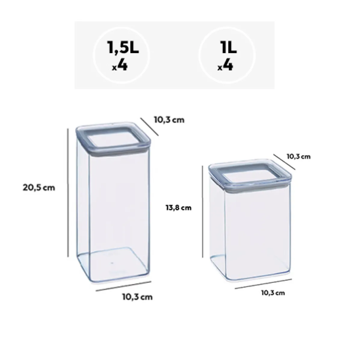 Lot de 8 bocaux de conservation hermétiques 1L et 1,5L