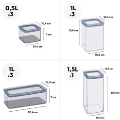 Lot de 6 bocaux de conservation hermétiques 0,5L à 1,5L