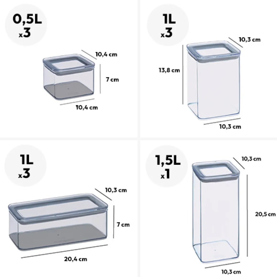 Lot de 6 bocaux de conservation hermétiques 0,5L à 1,5L