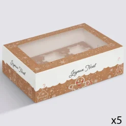 Lot de 5 boîtes à cupcakes, Beige