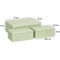 Lot de 3 boîtes de rangement, L.31/20,5 cm, Vert Clair