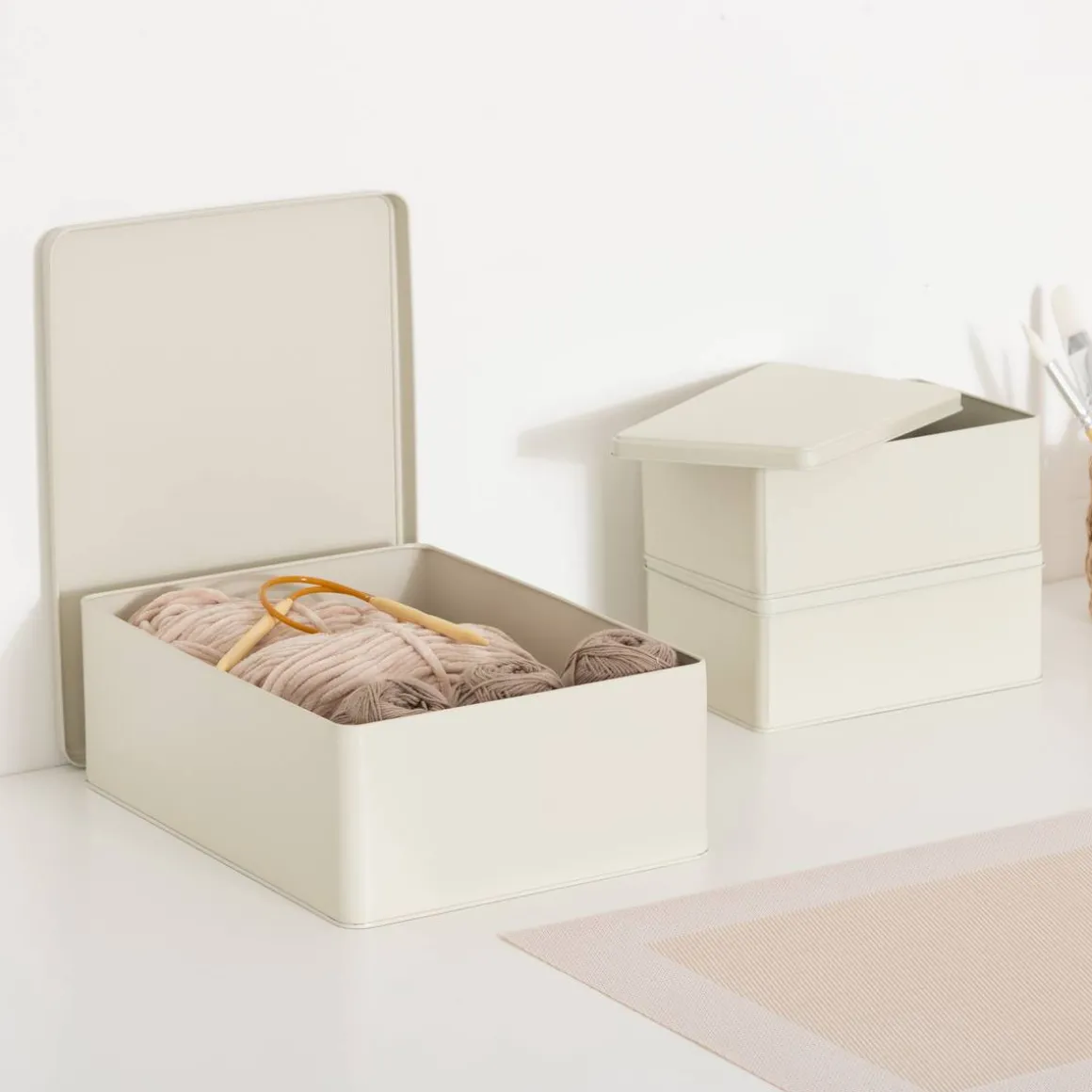 Lot de 3 boîtes de rangement, L.31/20,5 cm, Argile