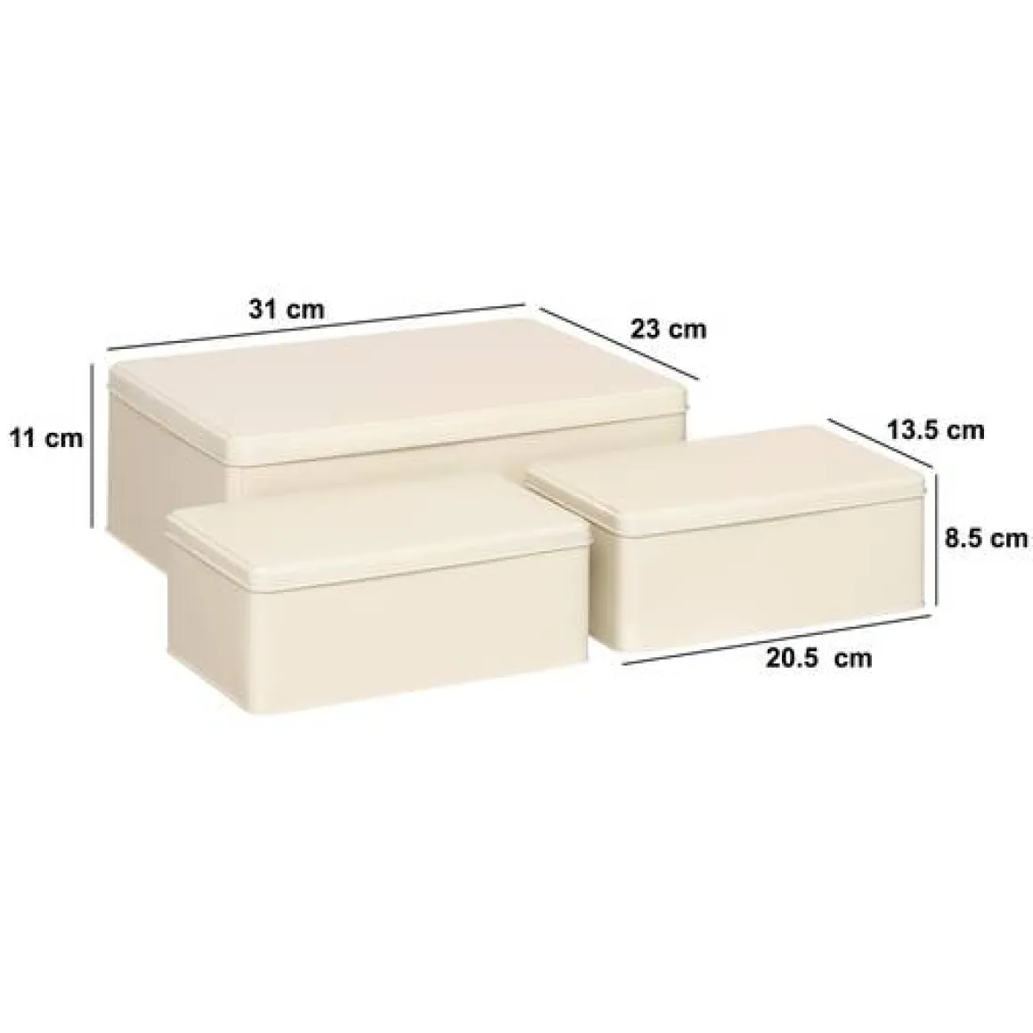 Lot de 3 boîtes de rangement, L.31/20,5 cm, Argile