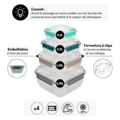 Lot de 4 boîtes en plastique carré