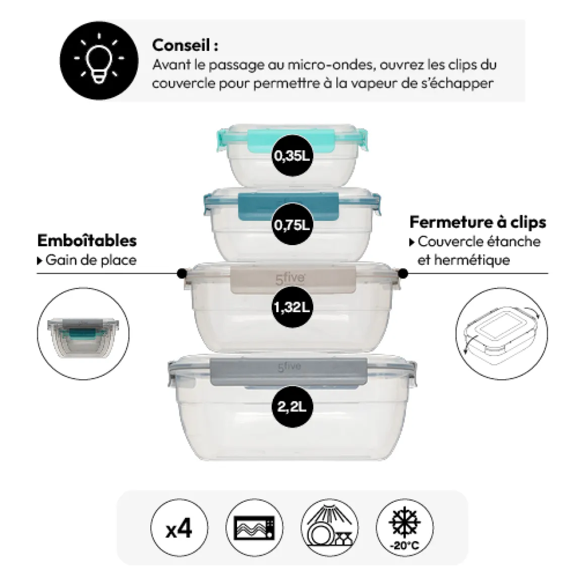 Lot de 4 boîtes en plastique rectangle
