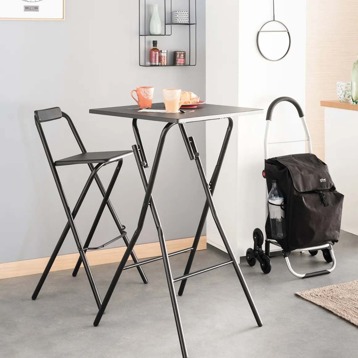 Lot de 2 chaises de bar pliantes, Noir