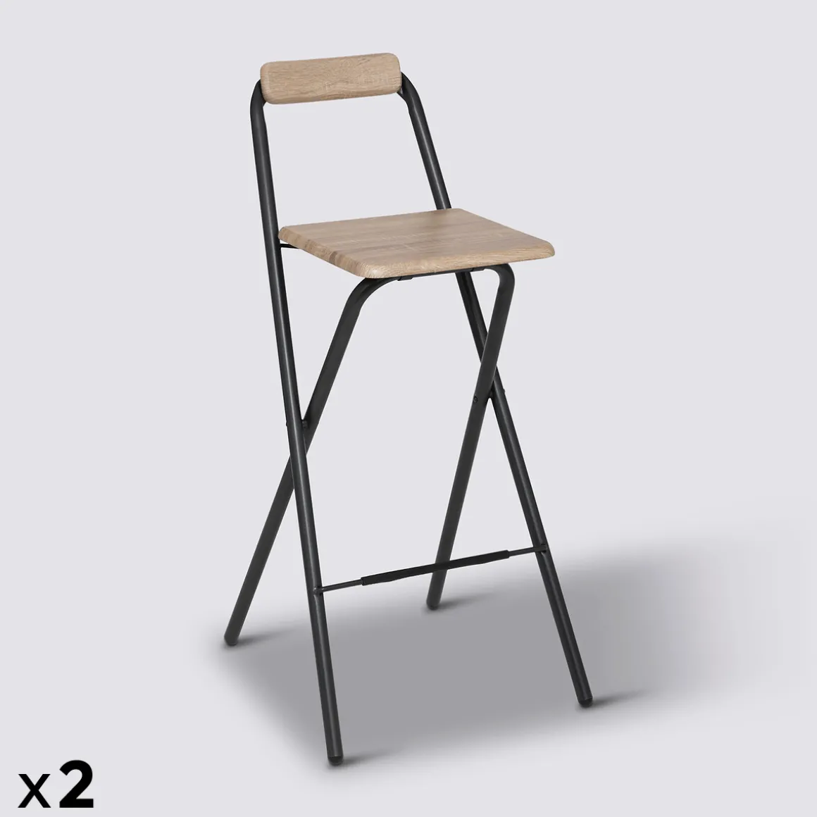 Lot de 2 chaises de bar pliantes, Effet chêne naturel