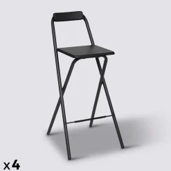 Lot de 4 chaises de bar pliantes, Noir