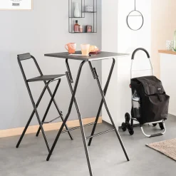 Lot de 4 chaises de bar pliantes, Noir