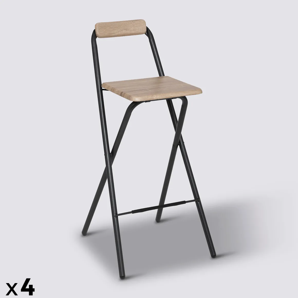 Lot de 4 chaises de bar pliantes, Effet chêne naturel