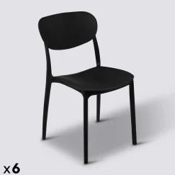 Lot de 6 chaises empilables plastique, Noir