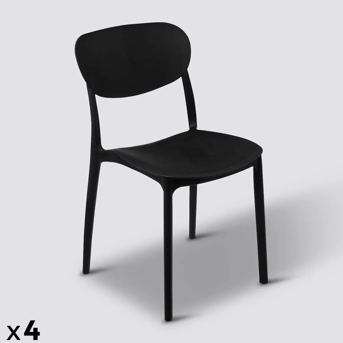 Lot de 4 chaises empilables plastique, Noir