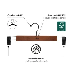 Lot de 2 cintres à pinces, Bois foncé
