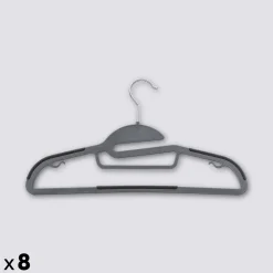 Lot de 8 cintres antidérapants avec encoches, Gris