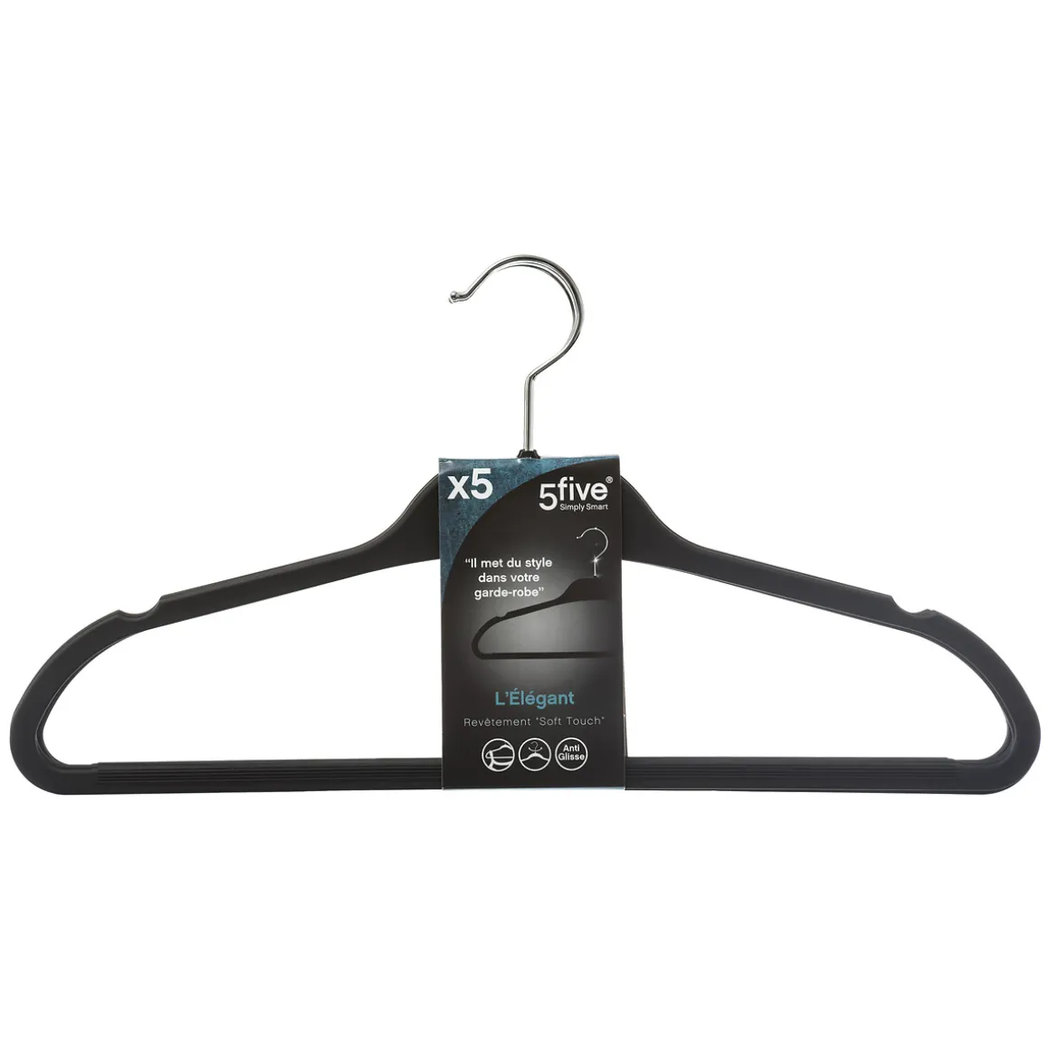 Lot de 5 cintres antidérapant, Plastique noir