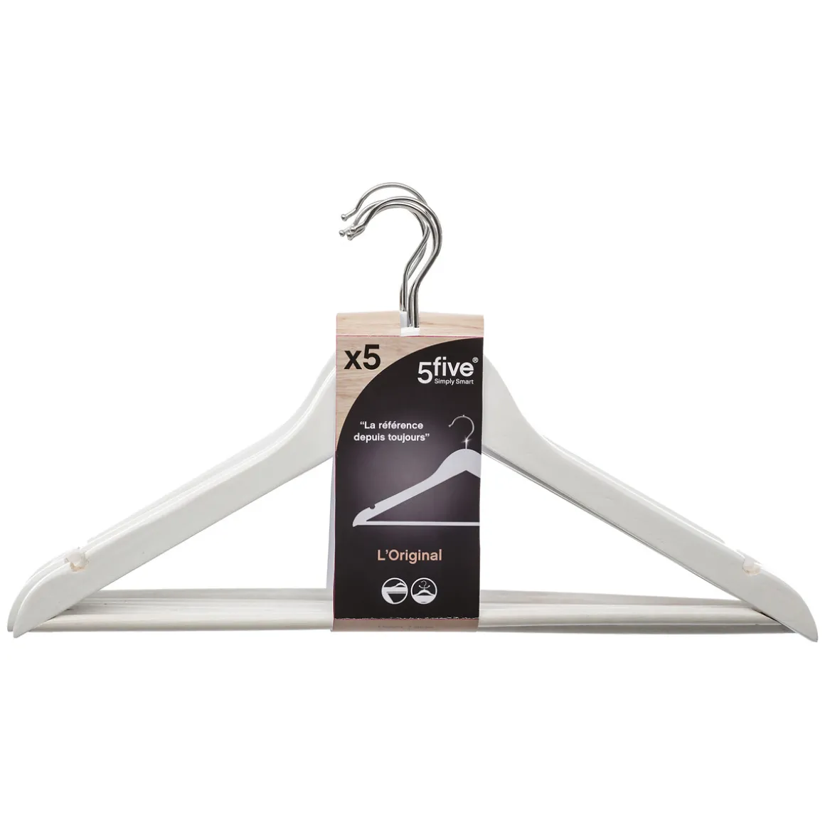 Lot de 5 cintres en bois, Blanc