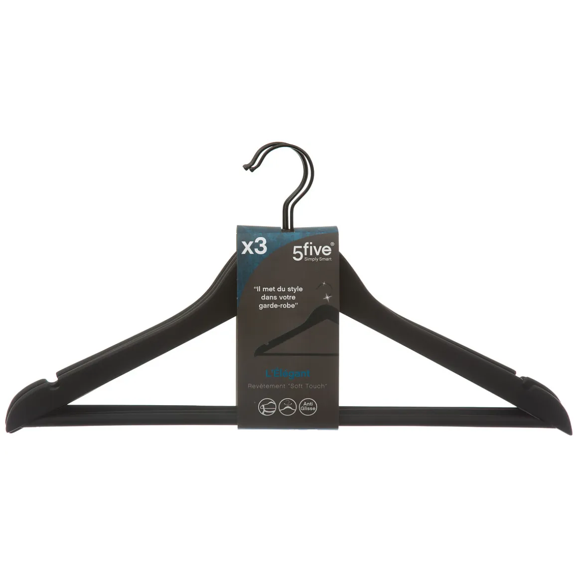 Lot de 3 cintres en bois, Noir