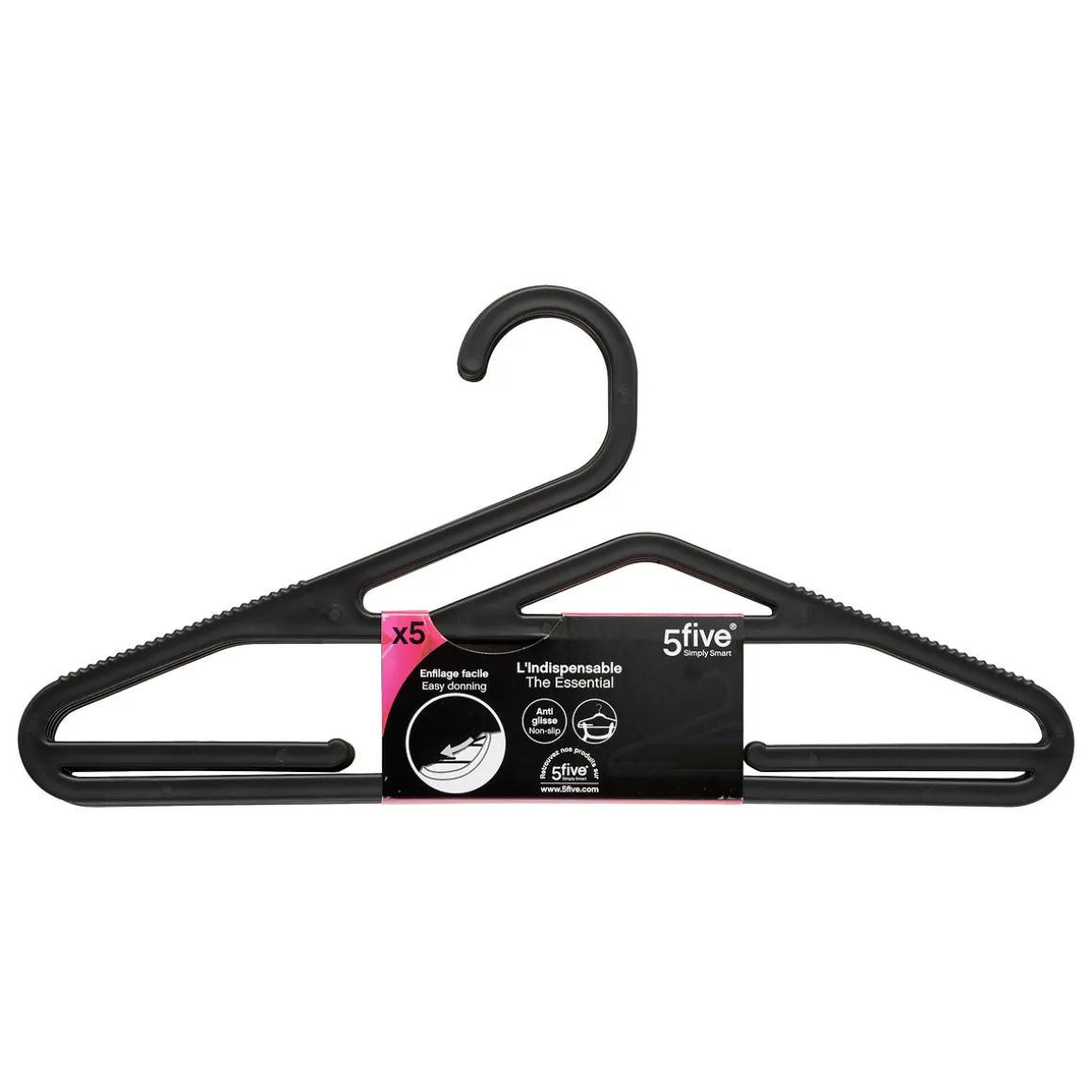 Lot de 5 cintres fins antidérapants, Noir