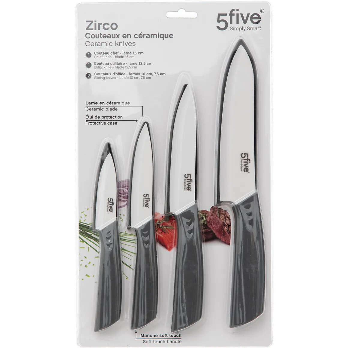Lot de 4 couteaux en céramique, Gris