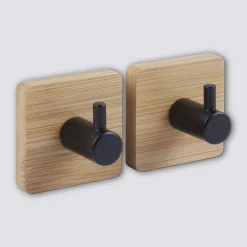 Lot de 2 patères adhésives 1 tête métal et bambou