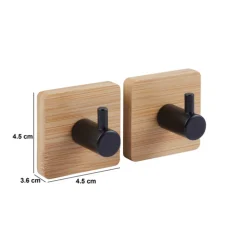Lot de 2 patères adhésives 1 tête métal et bambou