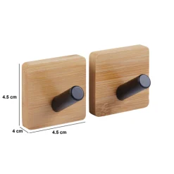 Lot de 2 patères adhésives 1 tête métal et bambou