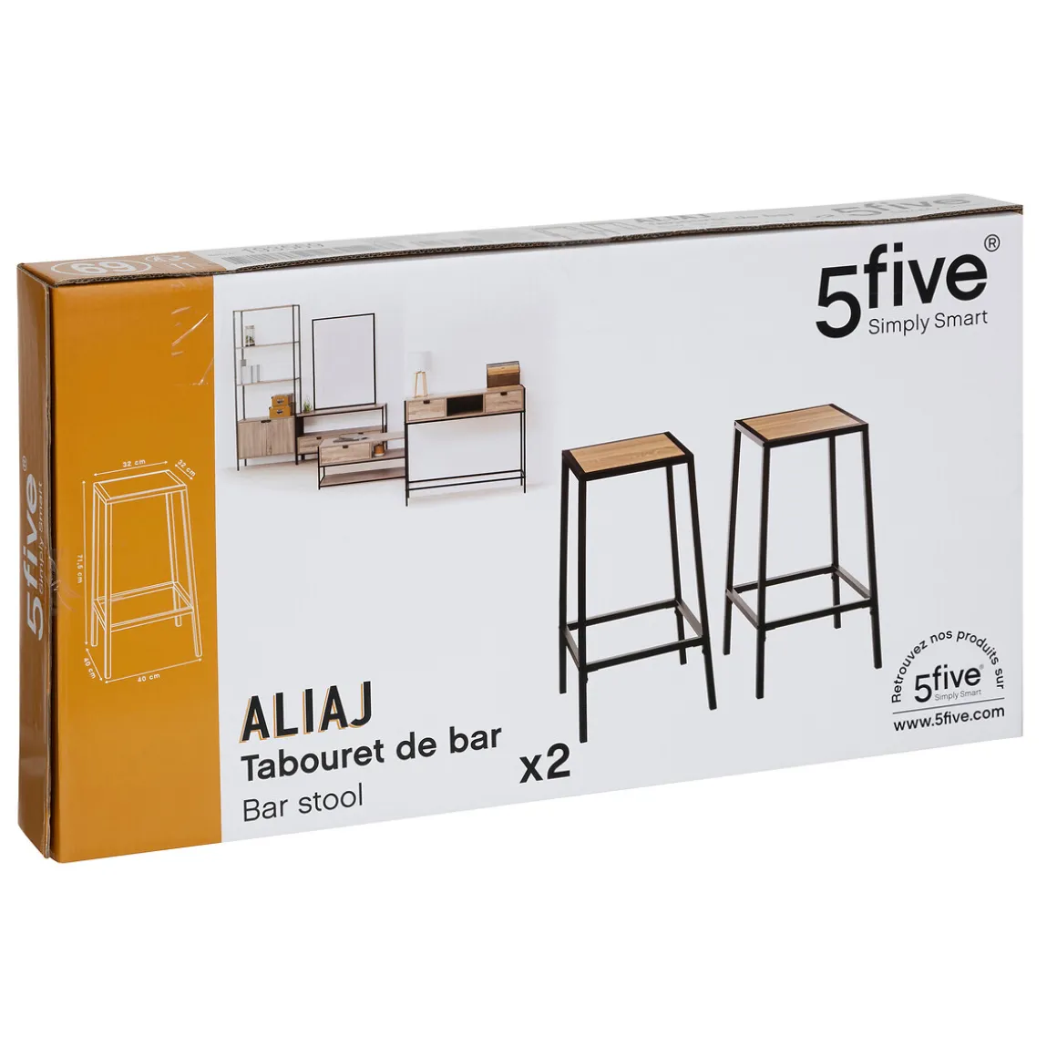 Lot de 2 tabourets bar, Effet chêne naturel