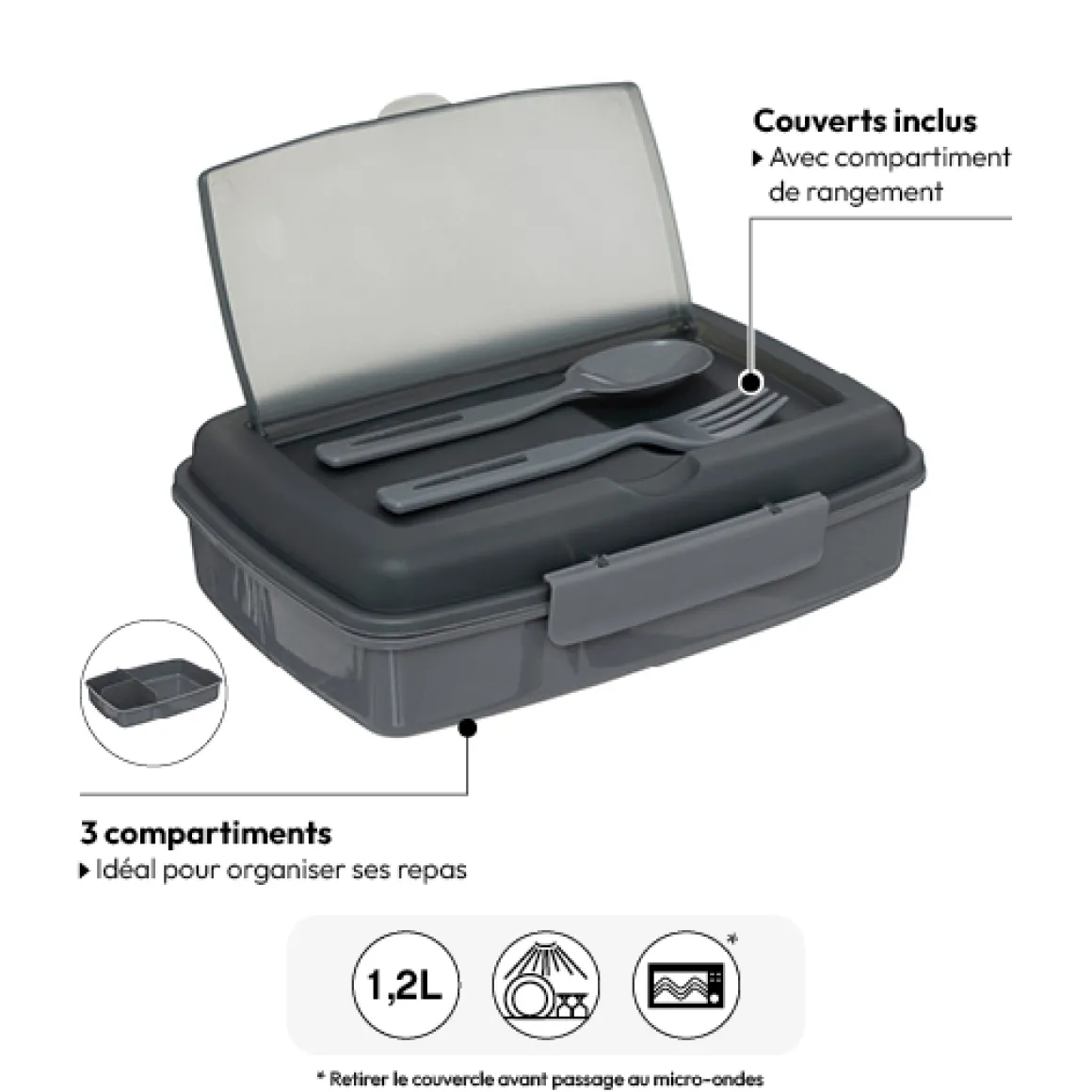 Lunch box 1,2L avec couverts