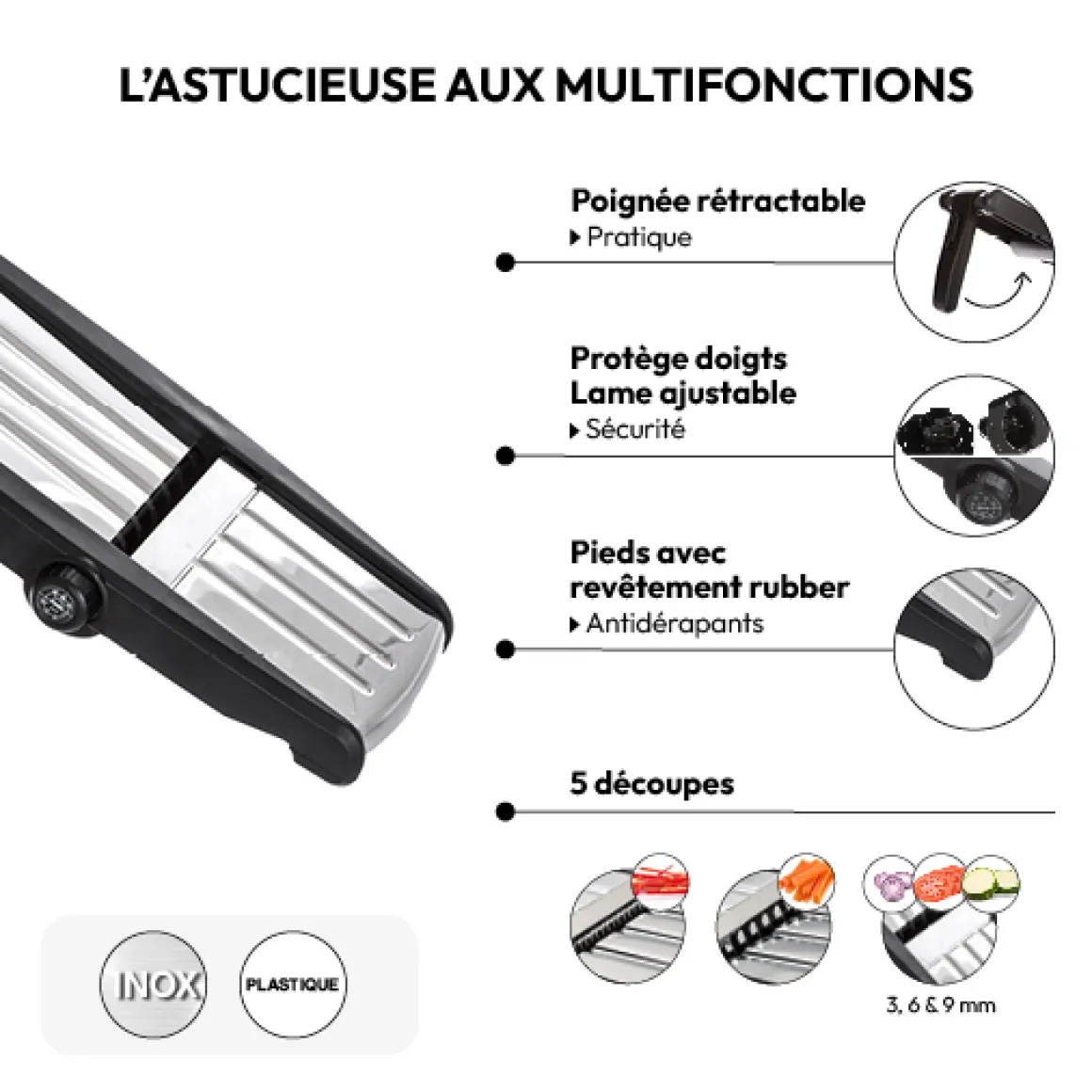 Mandoline 3 lames en inox