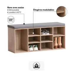 Meuble banc à chaussures x8, Effet chêne naturel