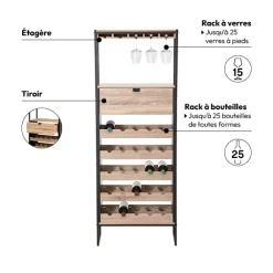 Meuble bar x25bouteilles, Effet chêne naturel