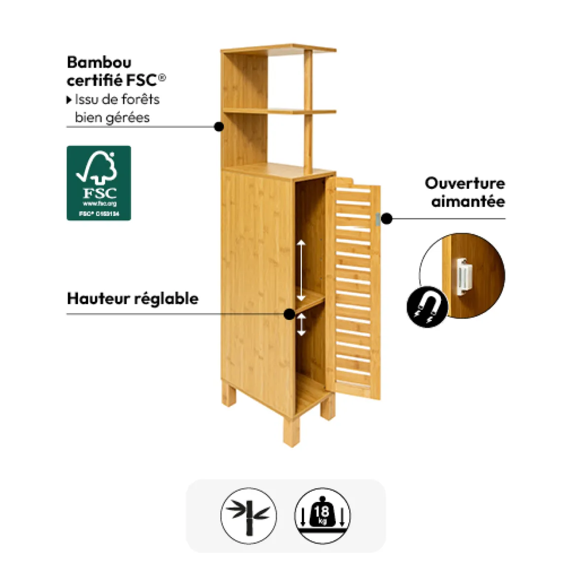 Meuble de salle de bain 120x19cm, Bambou