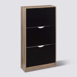 Meuble range-chaussures 3 tiroirs, Noir/Effet chêne