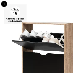 Meuble range-chaussures 3 tiroirs, Noir/Effet chêne