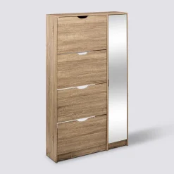 Meuble range-chaussures x21 miroir, Effet chêne