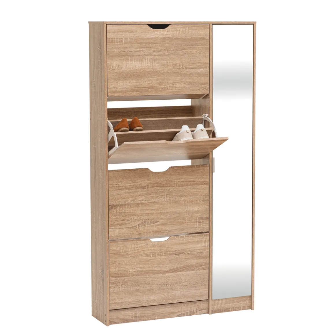 Meuble range-chaussures x21 miroir, Effet chêne
