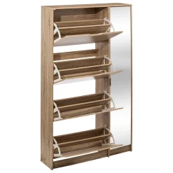 Meuble range-chaussures x21 miroir, Effet chêne