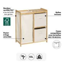 Meuble étagère avec panier et 2 paniers, Bambou
