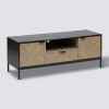 Meuble TV 3 portes sof close, Effet bois et noir