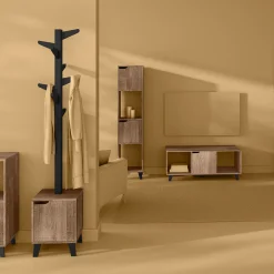 Meuble TV effet chêne naturel, Noir