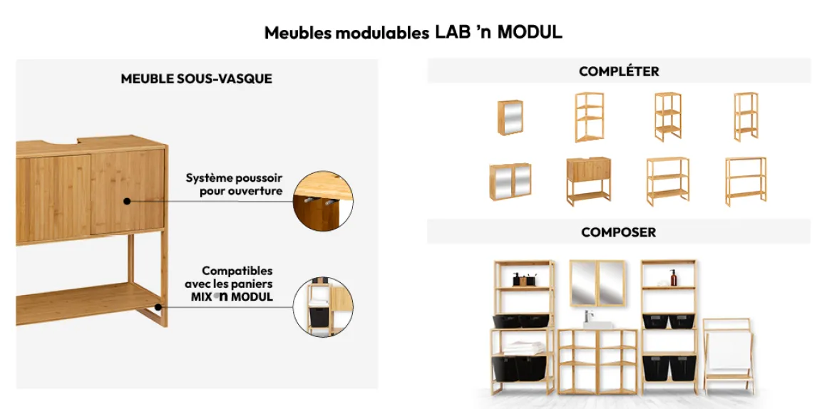 Meuble vasque 2 portes, Bambou