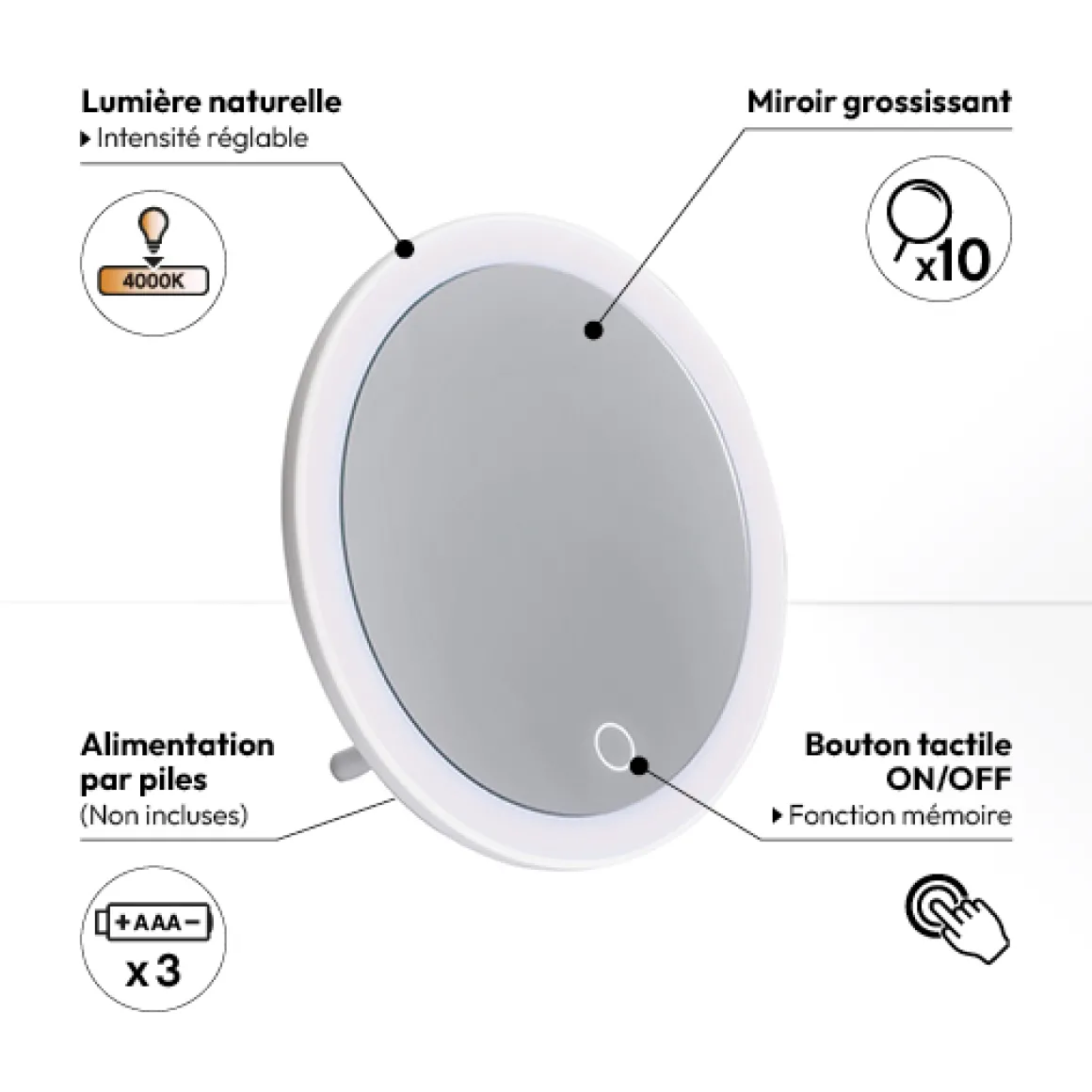 Miroir LED pivotant x10