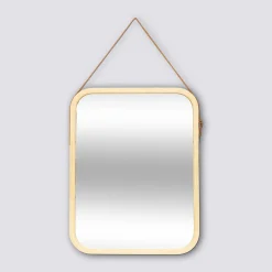 Miroir mural avec lanière cuir, 45x35cm, Bambou
