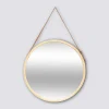 Miroir mural rond avec lanière cuir, 50cm, Bambou