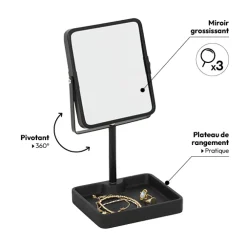 Miroir pivotant, 30x15,2 cm, Noir